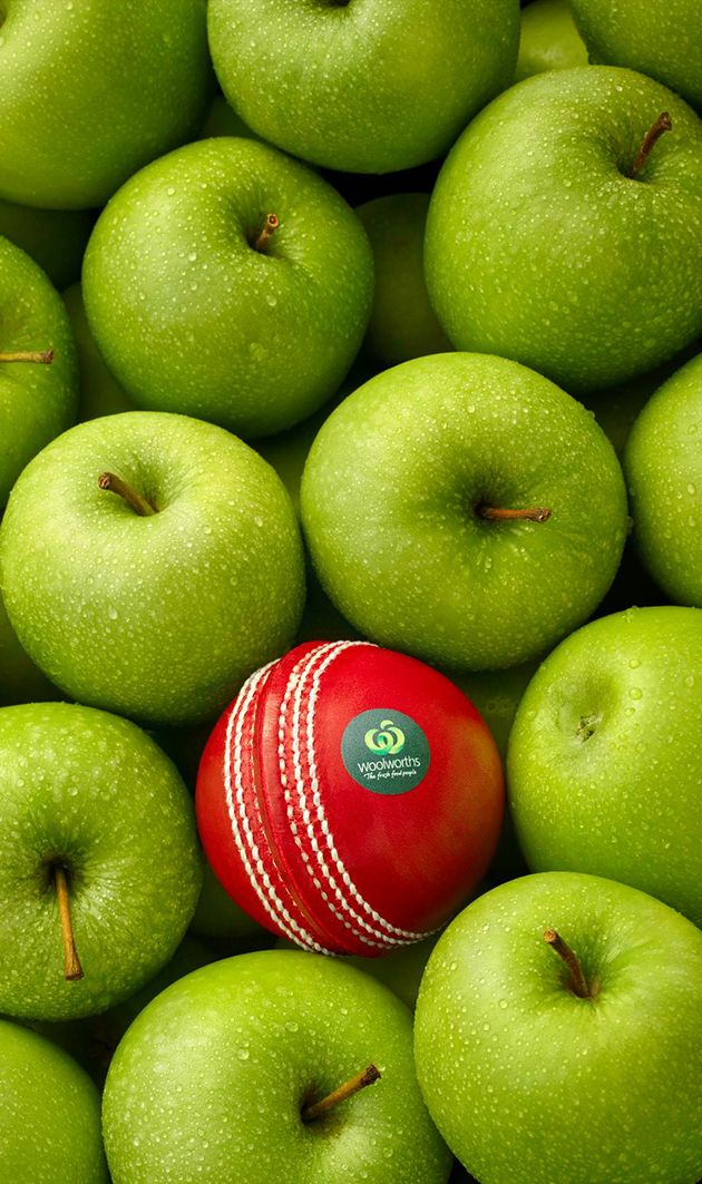Cricket ball amongst seasonal apples