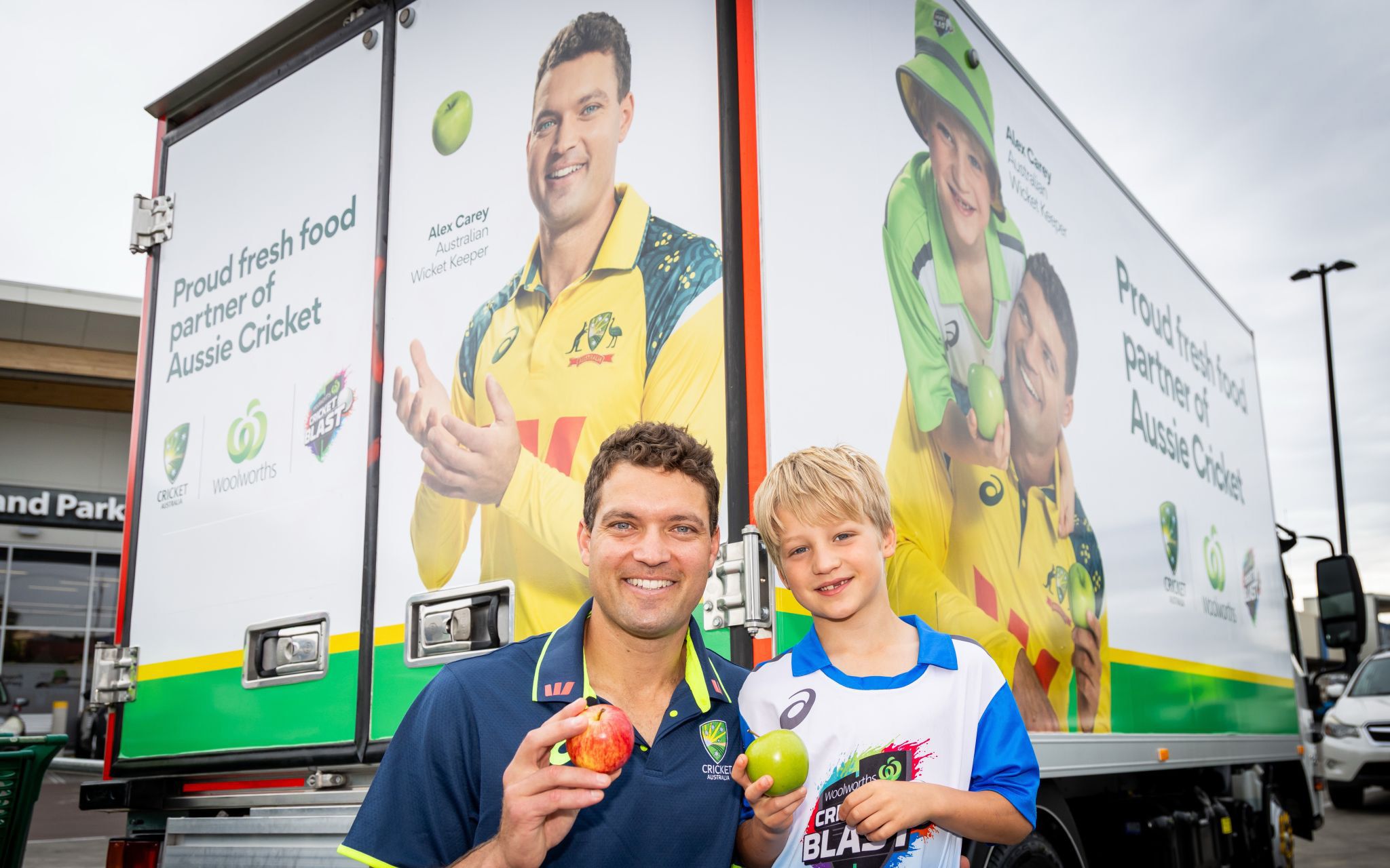Alex and his son, delivery truck decals