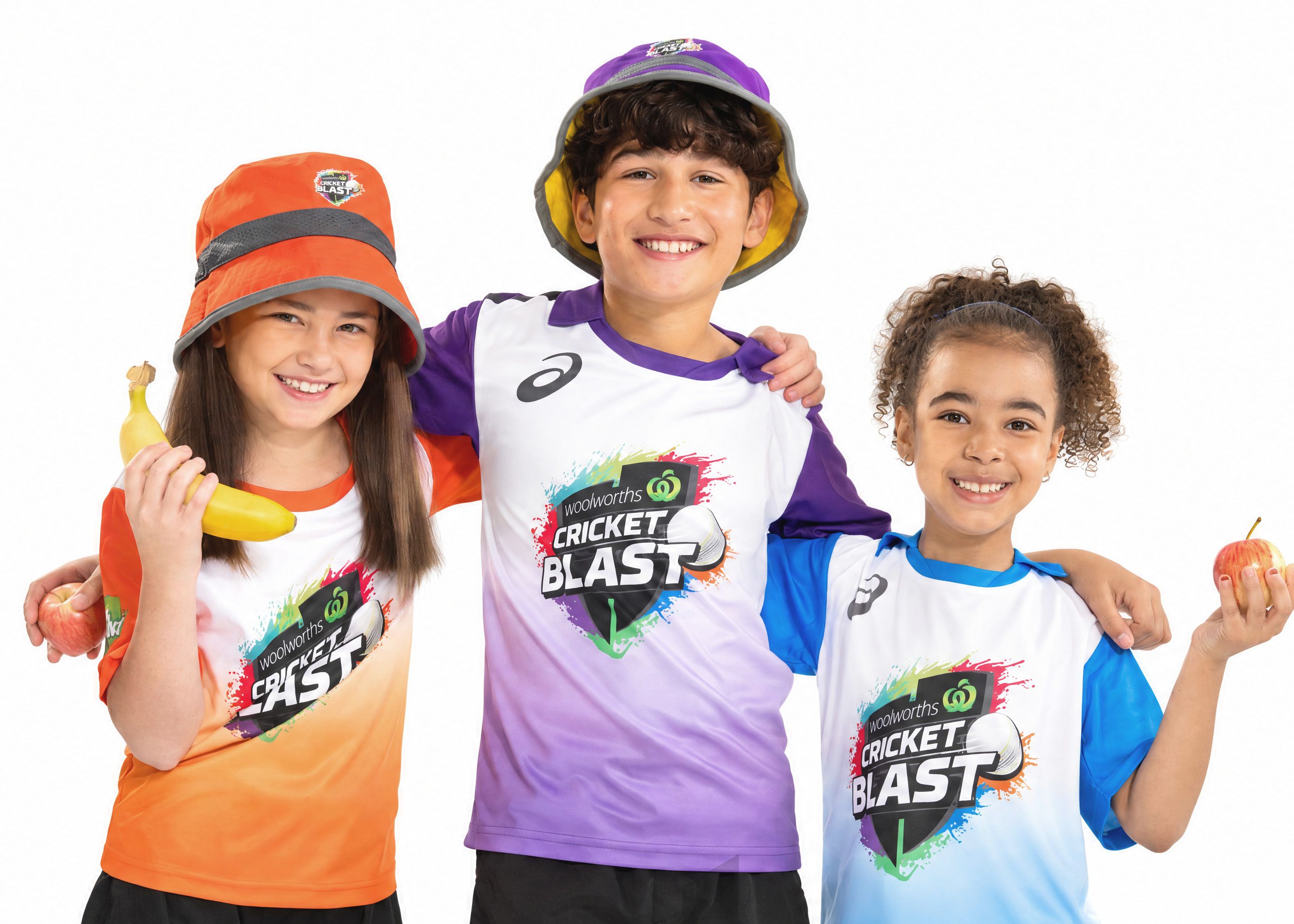 Cricket blast kids holding fresh fruits
